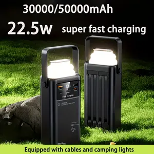 50000/30000mAh Built-in 4 Data Cable Mobile Power Supply 22.5w Fast Charging, Dual USB Type-C Output, Built-in Camping Light,Suitable for iPhone/Android,Outdoor Emergency Power Supply Reserve Batte Electronics Accessories Travel Gadgets Charger Smartphone