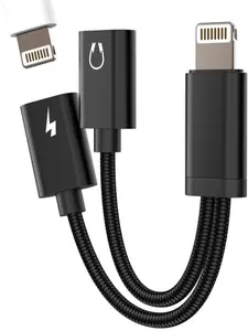 iPhone Adapter Apple Splitter (2 pack black) Audio (2in1) Dual Lightning Charger AUX Cable Dongle Connector Charging