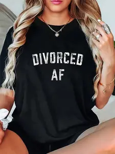 100% Cotton Divorced AF Funny Divorcement T-Shirt Casual Short Sleeve Shirt