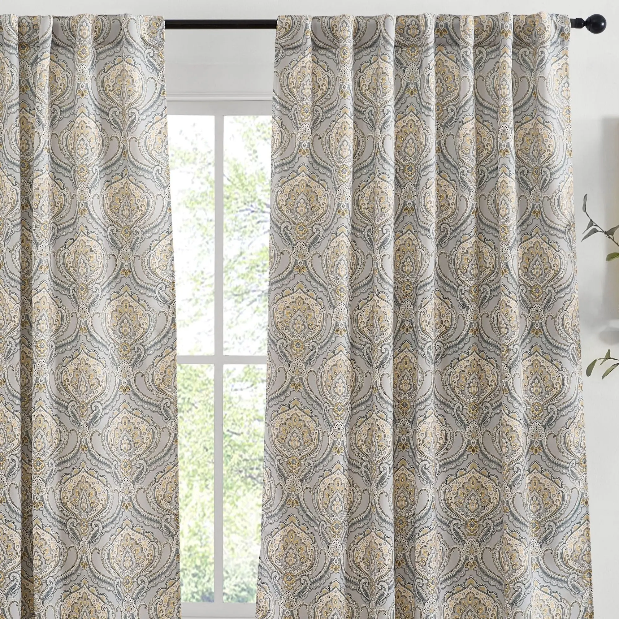 Lowes - Messina Medallion Paisley Floral Damask Back Tab Rod Pocket Room Darkening Window Curtains - Pair