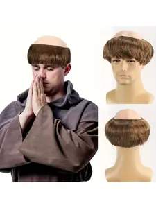 Bald Head Wig Monk Wig Bald Hat Monastic Costume Wig for Halloween, Perfect for Role-Playing and Festive