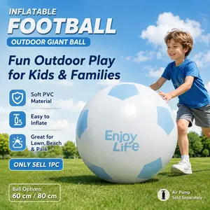Inflatable Giant Soccer Ball 60cm/80cm, Soft PVC Outdoor Football Toy for Kids, Family Lawn Beach Backyard Game Ball, Parent Child Party Play, Soccer Cup Season Gift, Wireless Air Pump Option