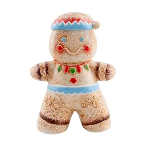 BarConic® Ceramic Tiki Mug, Gingerbread Man Design Drinkware Cup with Lid and Straw