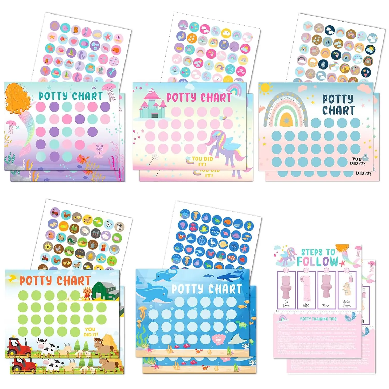 Potty  Chart for  17 count Potty  Sticker Chart 5 Fun Styles Potty Chart for Girls with Stickers Stickers for  Potty  Reward