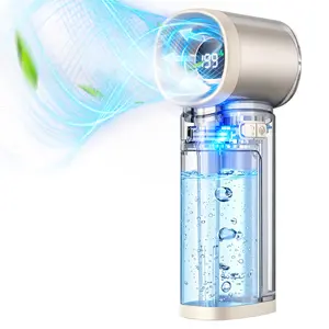 Portable Handheld Cooling Mist Fan - 199-Speed High Pressure Bladeless Fan with Nano Ice Mist, Rechargeable USB 5V Input, LED Display, Large Visual Water Tank, Compact Personal Cooler for Outdoor Travel, Home Office, Fans