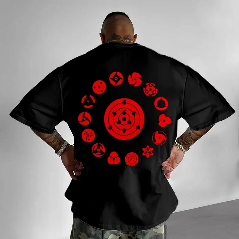 Sharingan x naruto Unisex Summer outfits men streetwear 80s 90s graphic tees cotton Anime funny tshirt men gifts Casual Menswear Top Breathable Fabrics Print