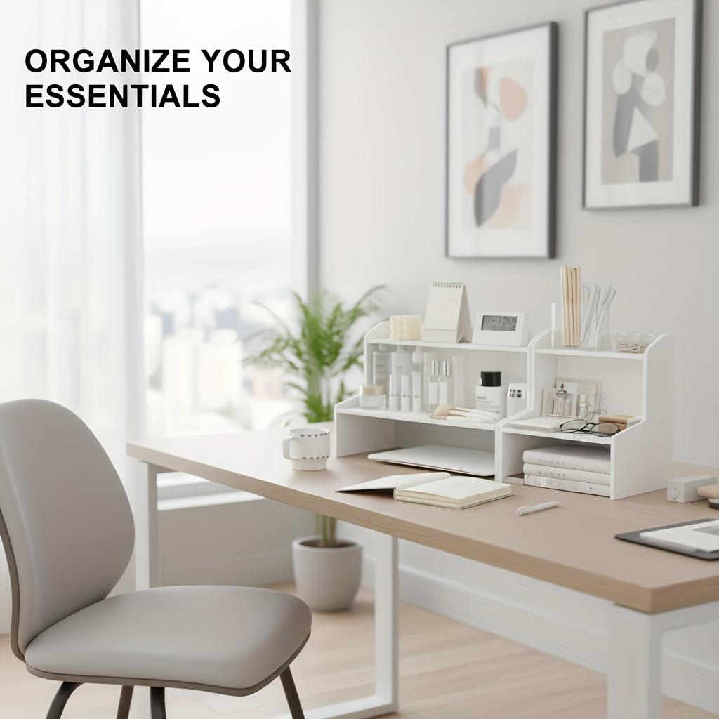 Minimalist White Desktop Organizer Shelf – Multi-Use Storage Rack for Books, Cosmetics & Office Supplies, Space-Saving Desk Organizer for Dorm, Bedroom & Home Office Minimalist White Desktop Organizer Shelf – Multi-Use Storage Rack for Books, Cosmetics & Office Supplies, Space-Saving Desk Organizer for Dorm, Bedroom & Home Office