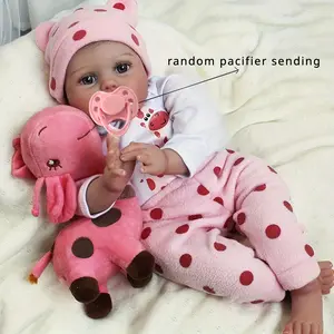 GUESSBELLY Reborn Baby Dolls 22inch 55cm Realistic Newborn Bebe Girl Soft Vinyl Baby Dolls Toy with Plush Pink Giraffe for 3+ Kids Christmas Gift