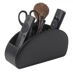 PU Leather Remote Control Holder, 5 Compartment Design, Multifunctional Organizer, Ideal for Tvs & Audio Systems, Durable Organiser for Home Use