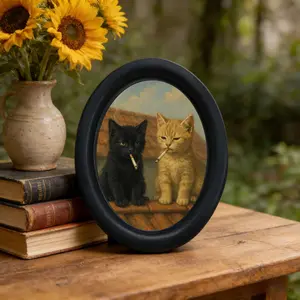 Funny Smoking Cat Oval Wall Art, Artistic Vintage Gothic Style, Creative Home Decor, Perfect for Halloween, Thanksgiving, Christmas