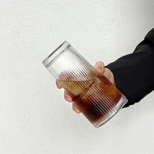 2-Piece 20oz (600ml) Ribbed Glass Tumbler Set - Ribbed Glass Cup, Lids, Straws, Shatter-Resistant, Elegant, Leak-Proof Kitchen Drinkware for Daily Use