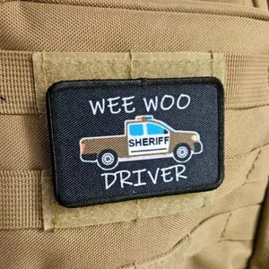 Wee woo driver sheriff pick-up brown version driver funny 2"x3" removable morale patch with hook and loop backing