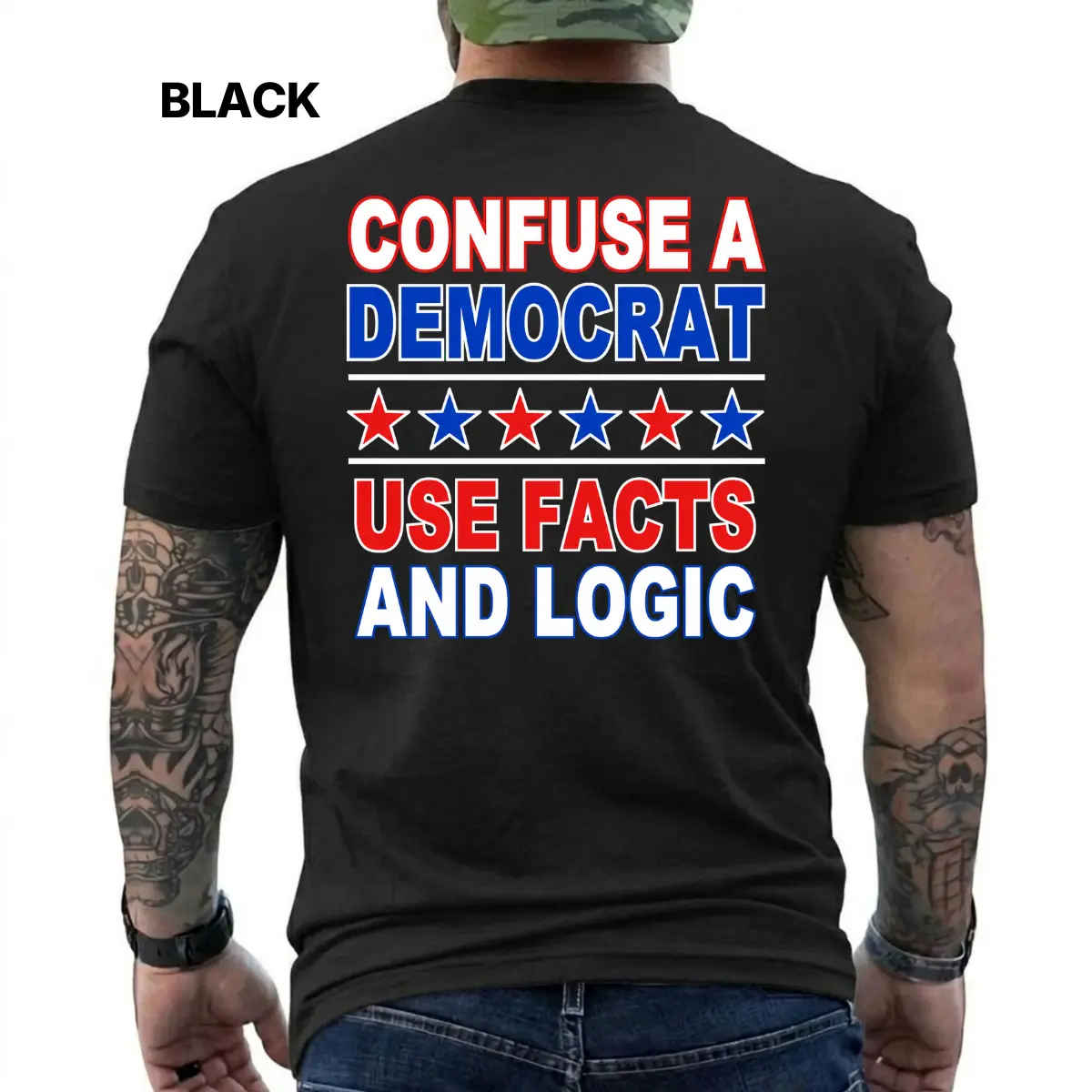 Anti Democrat Facts and Logic Graphic T-Shirt, Confuse a Democrat Political Humor Tee, Conservative Gift for Republicans, Men and Patriots, Short Sleeve Printed Graphic Shirt, Daily Casual Cotton Menswear