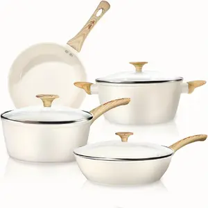 Ceramic Nonstick Cookware Set, 7- PFOA/PFOS/Toxin-Free Pots & Pans Set for Induction &  Stovetops, Dishwasher Safe with Glass , for   & Chefs