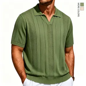 TOOTD - Premium Men's Ribbed Knit Polo Shirts, Short Sleeve, Lightweight Casual Golf Shirts for Summer
