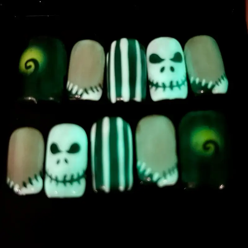 Hand Painted Glow in the Dark Nightmare Before Christmas Gel X Press On Nails