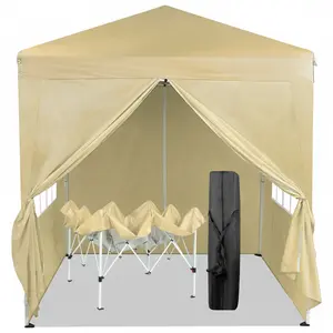 6.5X6.5FT Two Doors & Two Windows Practical Waterproof Right-Angle Folding Tent Khaki Color