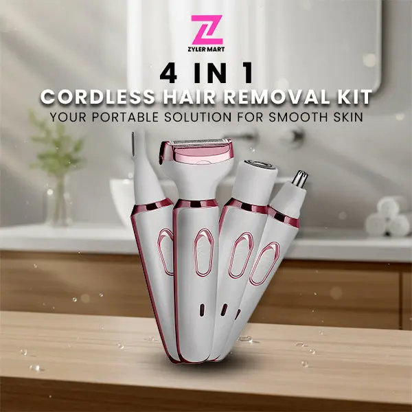 4-in-1 Portable Bikini Hair Removal Machine Kit | Painless Electric Shaver & Trimmer for Women | Cordless Eyebrow, Nose, Body & Bikini Razor | USB Rechargeable