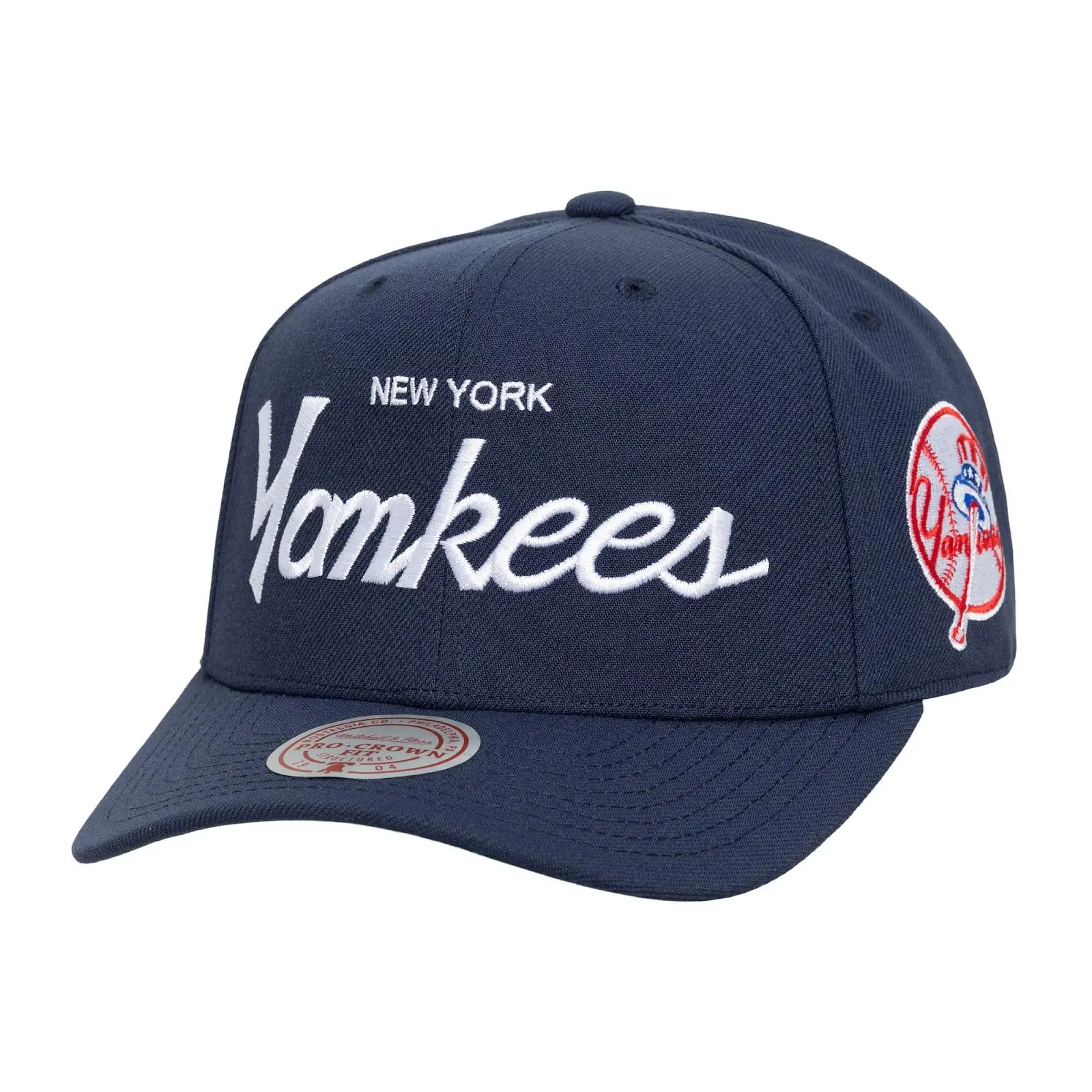 New York Yankees Navy Head Coach Pro Crown Snapback Hat MLB Throwback Cap Adjustable Fan Gear Mitchell & Ness