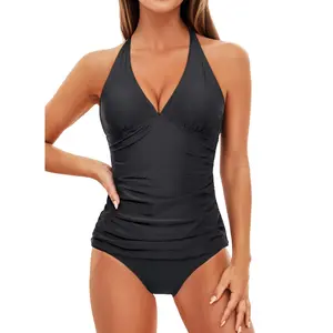 Holipick Two Piece Tankini Swimsuits for Women Tummy Control Bathing Suits Sexy V Neck Halter Tankini Top with Bikini Bottom