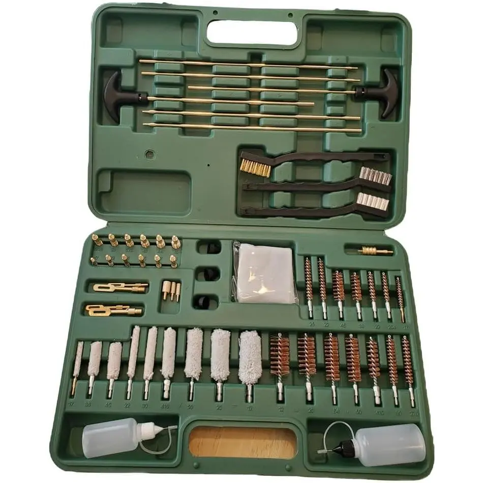 KDO Durable Universal Metal Gun Cleaning Kit, 62-Piece Set with Brass Jags, Oil & Solvent Dispenser Bottles, Swabs, All Essential Brushes for Automotive & Motorcycle Maintenance