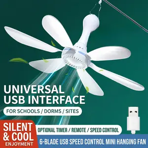 USB Mini Small Ceiling Fan Quiet Camping RV Fans Timing,Speed Emergency Portable Outdoor Hanging Gazebo Canopy Dorm Silent For Grow Tent,Hiking,Outages USB Ceiling fan Home Room with Remote