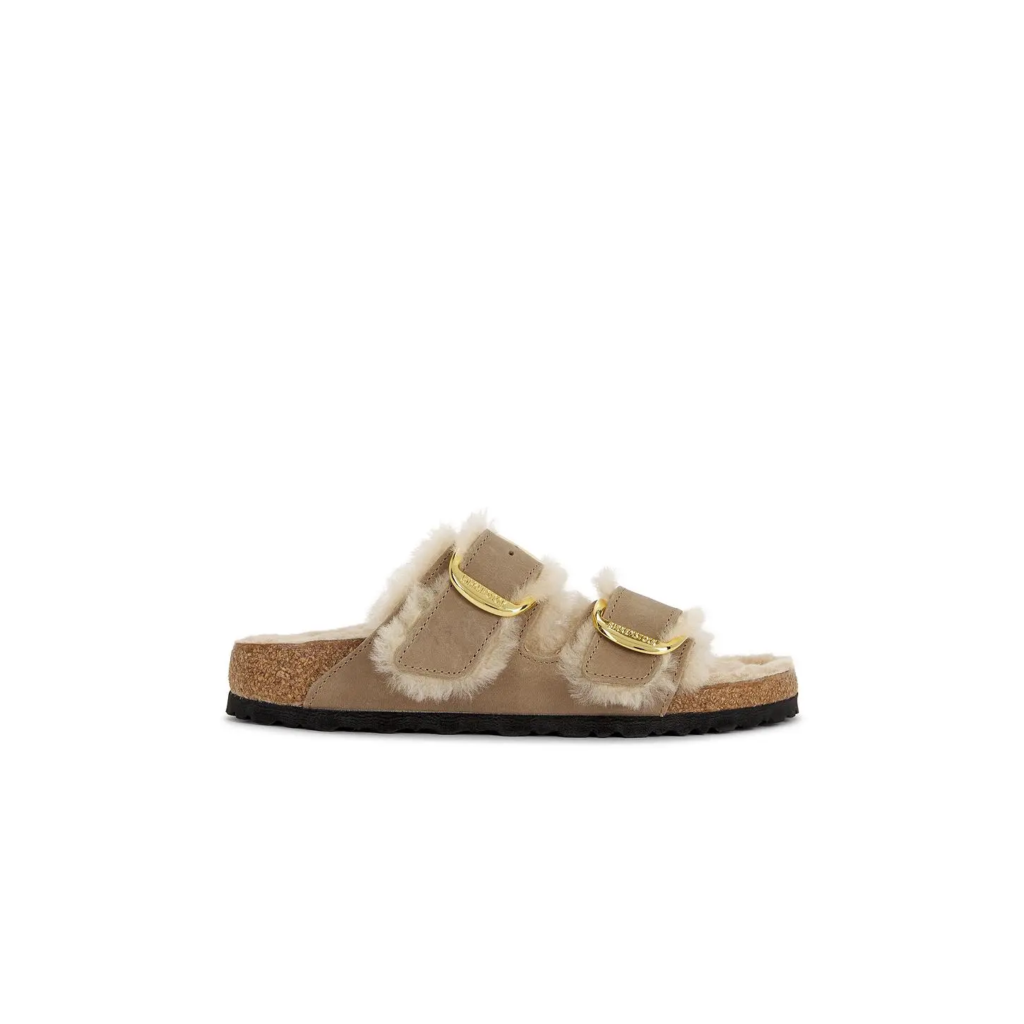 BIRKENSTOCK Arizona Big Buckle Shearling Sandal in Tobacco Brown