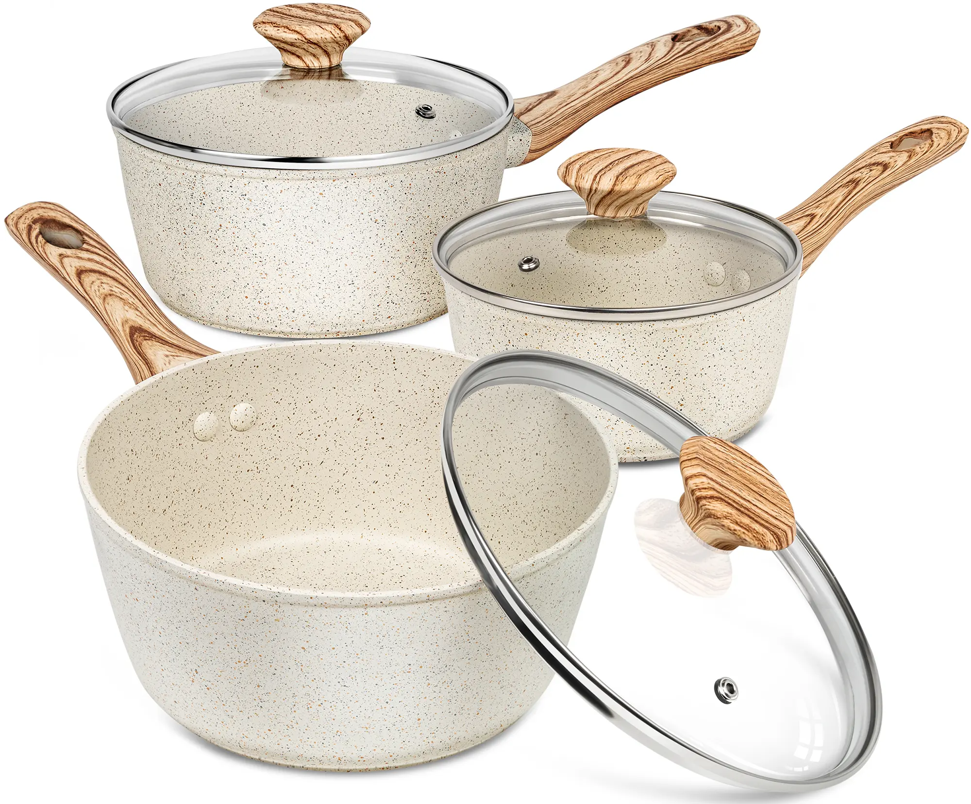MICHELANGELO 3-Piece Granite Nonstick Cookware Set, Kitchen Pots and Pans Set with Lids, Stone Sauce Pan and Soup Pot for Home Cooking, Pots And Pans Set Non Stick, Kitchen Cookware