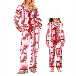 Mommy and Me Matching Valentine's Day Pajamas Set Bow Tie Shirt Pants Xmas Pjs Set 2 Piece Jemmies for Women Girl