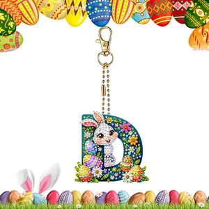Easter Diamond Art Keychain Ornaments Double Sided Hanging Key Chains Diamond Painting Keychain Kits Diamond Painting Backpack Pendant for Adults Key Ring Art Pendant Decor