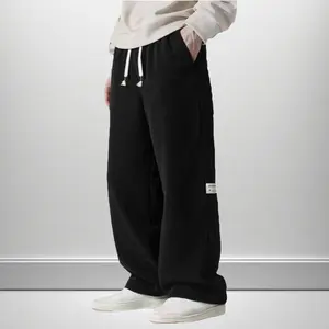 Men’s vintage corduroy casual straight-leg loose fit wide twill pocket design breathable fashion street style blue drawstring sports pants for city walks menswear