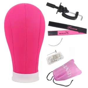 Leeven 22 Inch Canvas Block Head for Wig Display Making Stayling Poly Mannequin Wig Head With C Stand,Wig Cap,Hair Clips,T Needle,C Needles Rosy Mannequin Head for Wigs