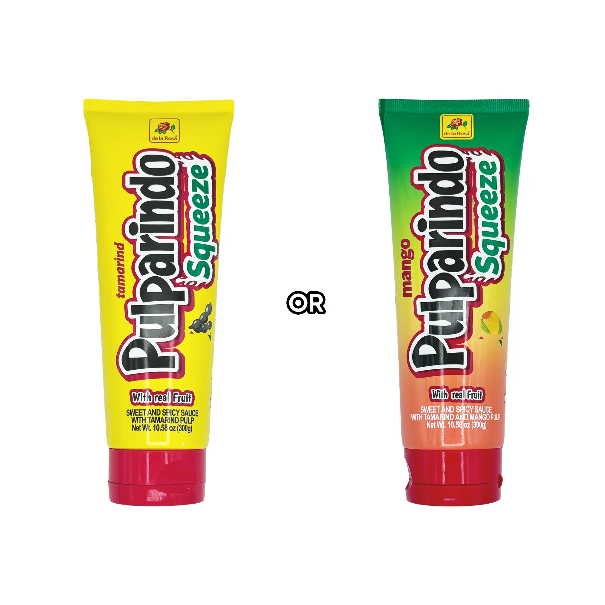 Pulparindo Squeeze - Original or Mango Tamarind Pulp, Spicy and Sweet Candy in Squeezable Tube, Made With Real Fruit De La Rosa Splash Tangy