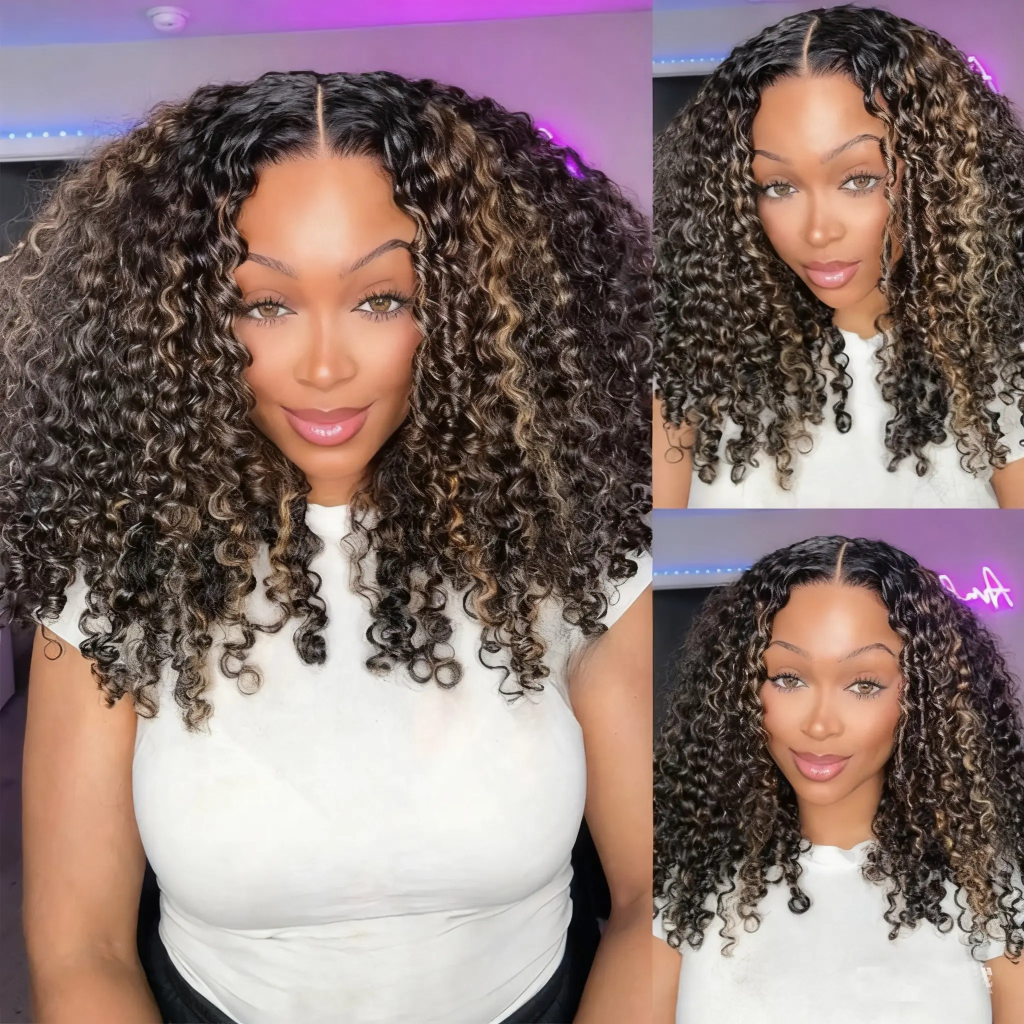 4c Curly Highlight Wig 220% Density 1B/27 Blonde Wigs Human Hair Pre-cut 8x5 HD Lace Wear Go Glueless Wig Bleached Invisible Knots #Tiktokdealsforyoudays