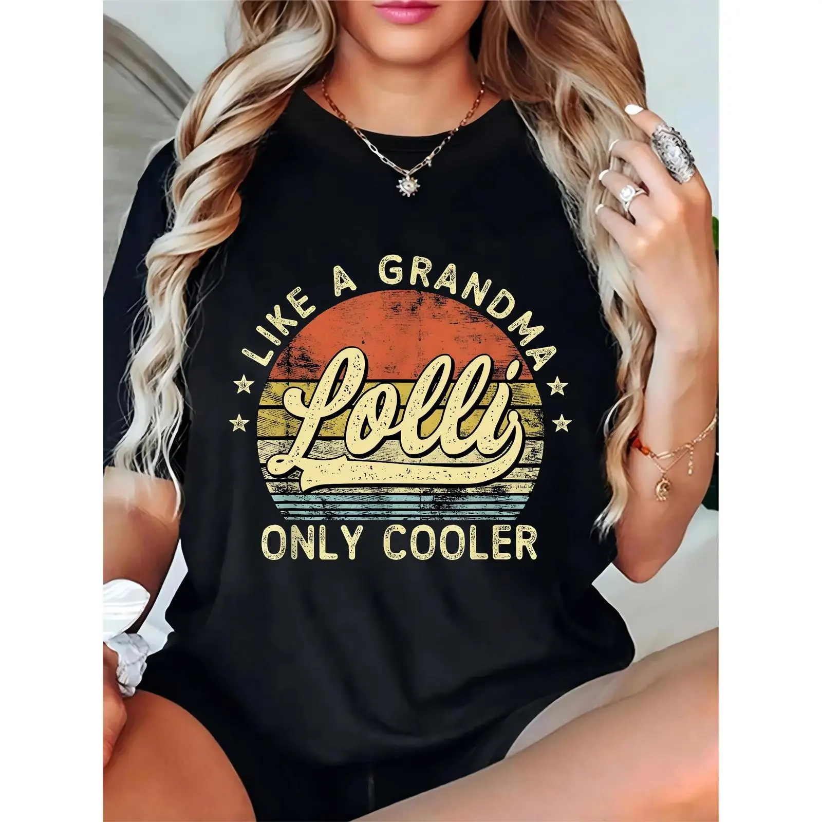 Women's Vintage Graphic T-Shirt with 'Like a Grandma Lolli' Print, 100% Cotton Lightweight Short Sleeve Breathable Round Neck Top, Tshirt, Crew Neck, Skirts, Comfy Casual, Comic Art, Ootd Ideas, Shortsleeve, Relaxed Fit, Breathable Tee