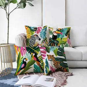 Tropical Zebra Stripe Pillowcase, Multiple Specifications Available, Multi - Color, Whimsical Modern Style, Vibrant Tropical Leaves Pattern, for Home Decoration, Soft Fabric, Fashionable Home Textile