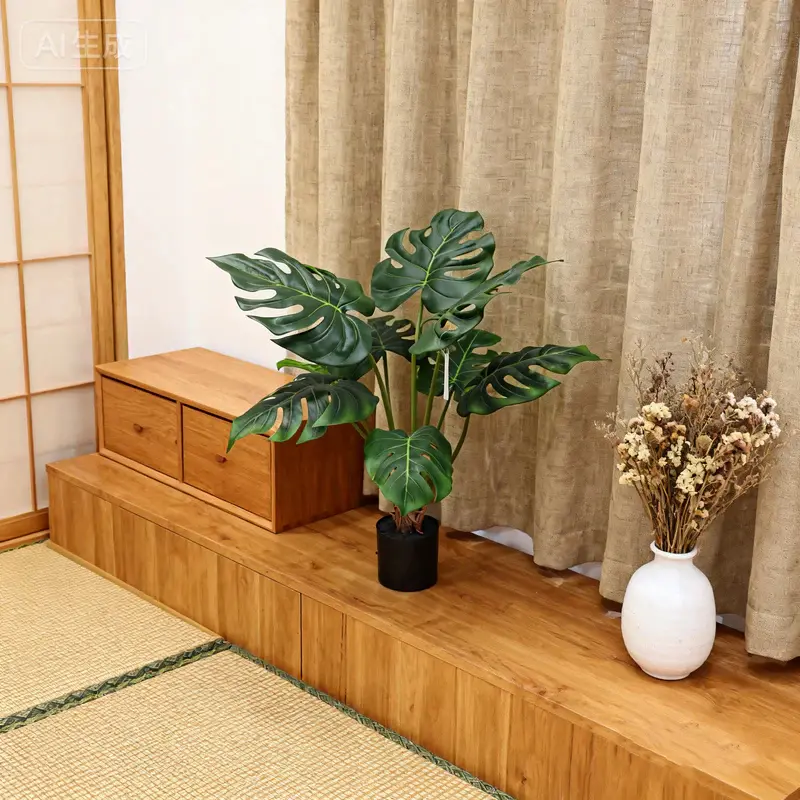 【Memorial Day】Silvanest 1/2 Artificial Monstera Deliciosa Plant 28" Fake Tropical Palm Tree, Perfect Faux Swiss Cheese Plant for Home Garden Office Store Decoration, 9 Leaves