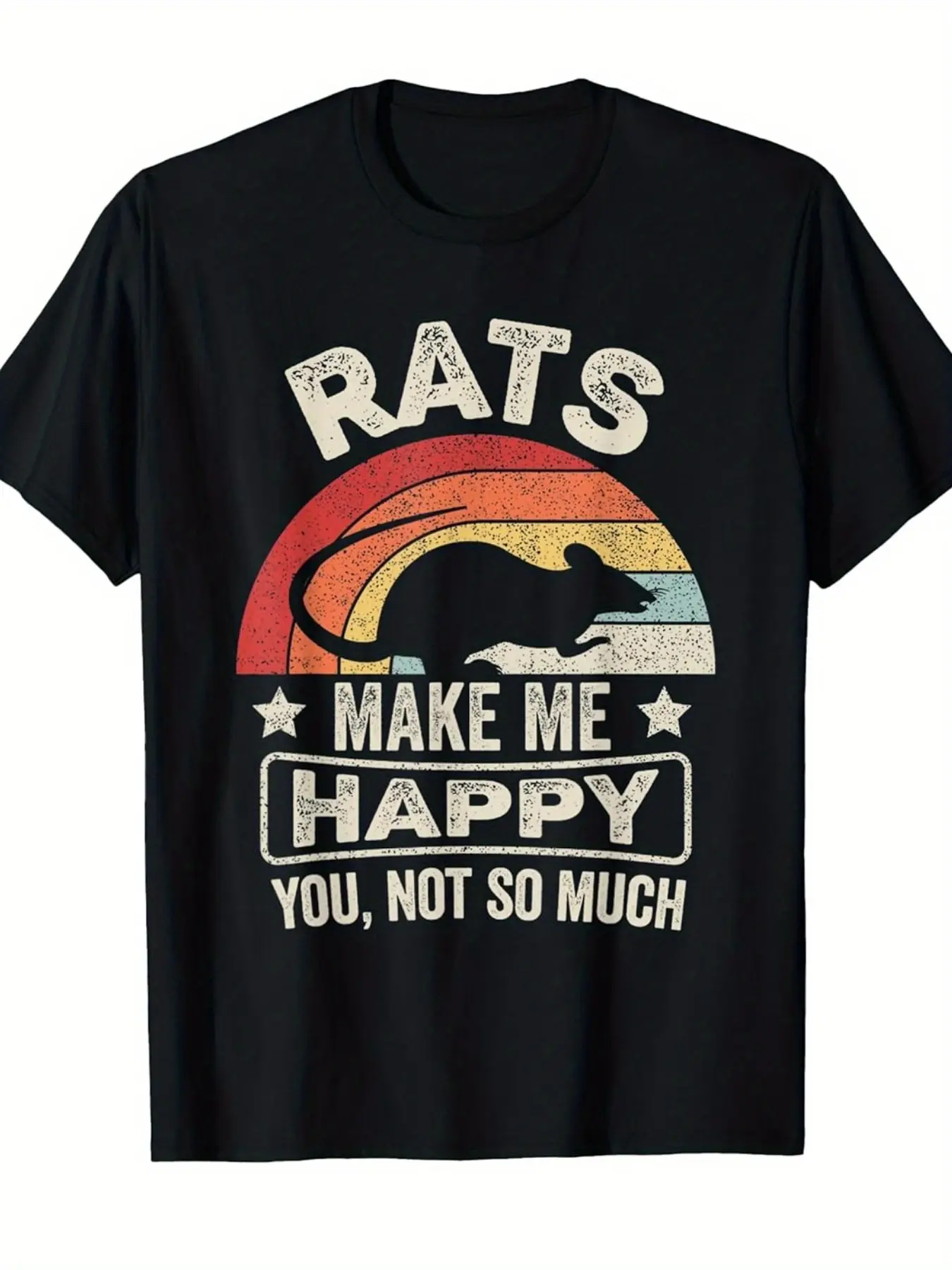 Retro Rats Make Me Happy You Not So Much Rat Lover unisex soft cotton short sleeve t shirt, vintage graphic casual tee for men women teens, perfect birthday holiday gift for camping travel gym daily street  wear