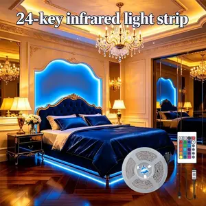 1PC 24-Key Remote RGB LED Strip Light, Dual Control Via IR and APP, Color Changing Ambient Light, Ideal for Living Room, Bedroom, Party, Holiday Decor