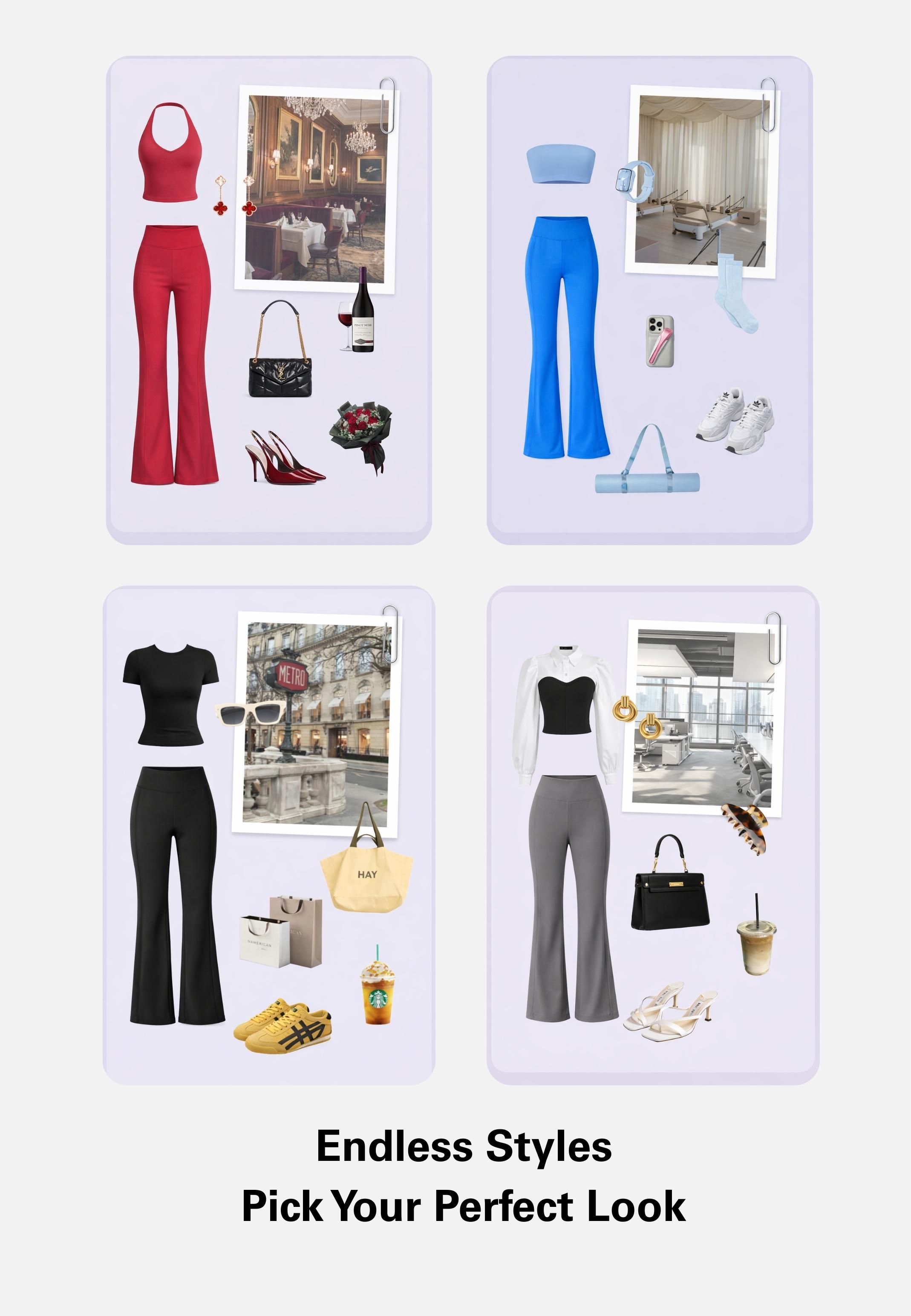 Coral Canton High Waistband Stretch Flared Pants