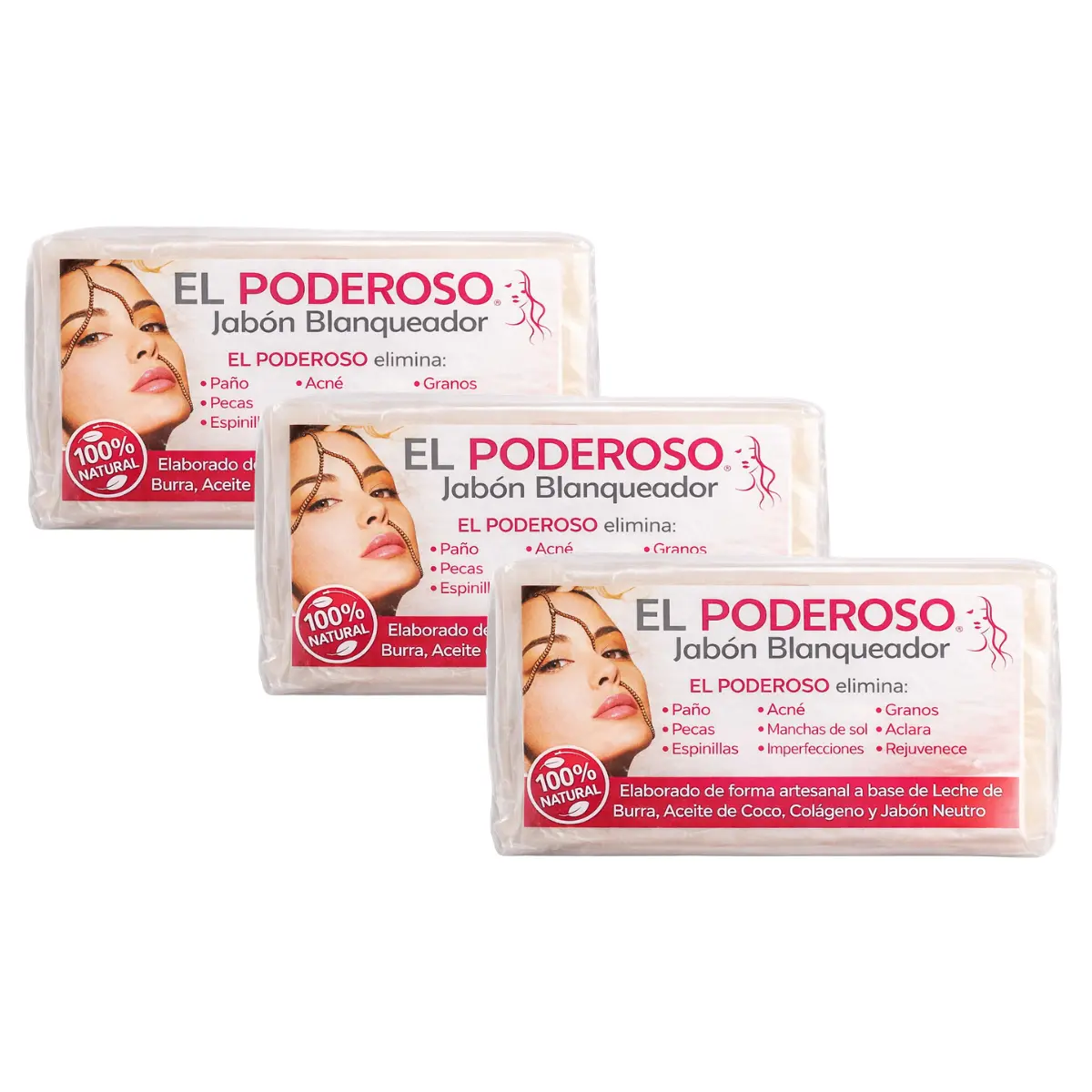 HERBALISTA EL PODEROSO Artisan-Style Solid Bar Soap 3-Pack (100g Each) - Bar Body Wash & Cleansers with Donkey Milk + Oils, Collagen for Daily Cleanse, Face & Body Use, Made in Mexico