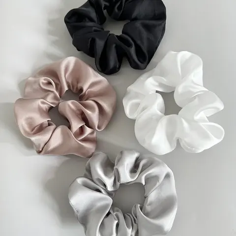 4pcs Women's Simple Plain Polyester Satin Scrunchie, Mixed Color Hair Tie, Casual Daily Hair Accessories, Fashion Accessories For Daily Use, Hair Scrunchies