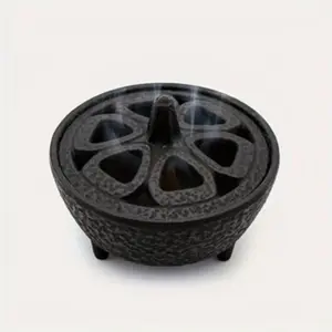 Small Cast Iron Incense Burner Set, Mini Wooden Wax Melter with Gourd Holder, Home Decor Dual-Use, Living Room Bedroom Office, Fragrance