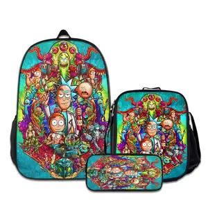 Rick-and-Morty-3PCS Backpacks for Girls Set, Cute School Backpack for Girls Boys with Lunch Box and Pencil Case, Aesthetic Bookbag for Teens, Lightweight Classic Backpack for Travel, Work, Picnic A-0718