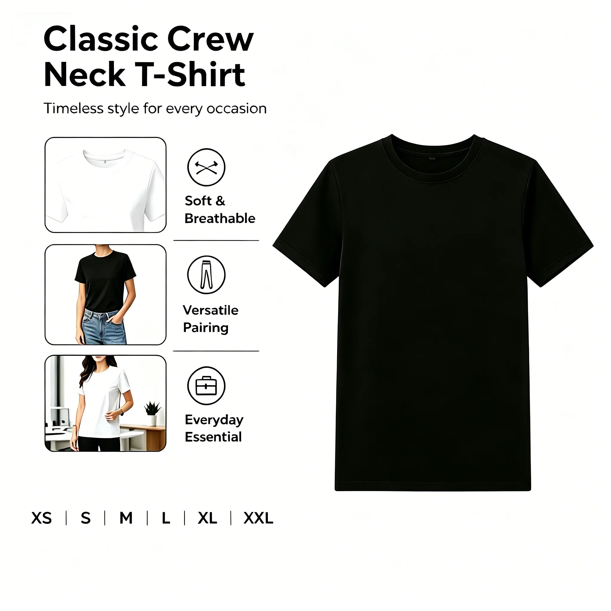 Women's Solid Minimalist Crew Neck Short-Sleeve Tee - Soft Polyamide, Relaxed Cut Loose Fit, Chic Basic Casual Streetwear Tops for Everyday Wear, Layerable Under Hoodies, Layer Under Hoodies, Cool All‑Day Wear