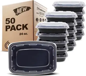 50 Pack 1 Compartment Meal Prep Containers With Lids, BPA Free Stackable Food Storage Bento Box, Safe for Microwave Dishwasher Freezer (24 oz)