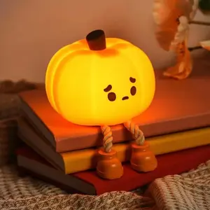 Pumpkin Night Light, Cute LED Lamp, Silicone Dimmable Nightlight,Silicone Rechargeable Bedside Touch Lamp, Funny Office Desk and Halloween Decor