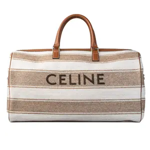 Pre-owned Celine Fabric Shoulder Bags Duffle Bag White Brown N26021846