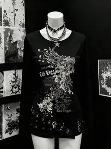 Women's Vine Flower Print Short Sleeve Top, Casual Streetwear Fitted Round Neck Floral Tee with Letter Cartoon Elements, Comfortable Outdoor Sports Fashion