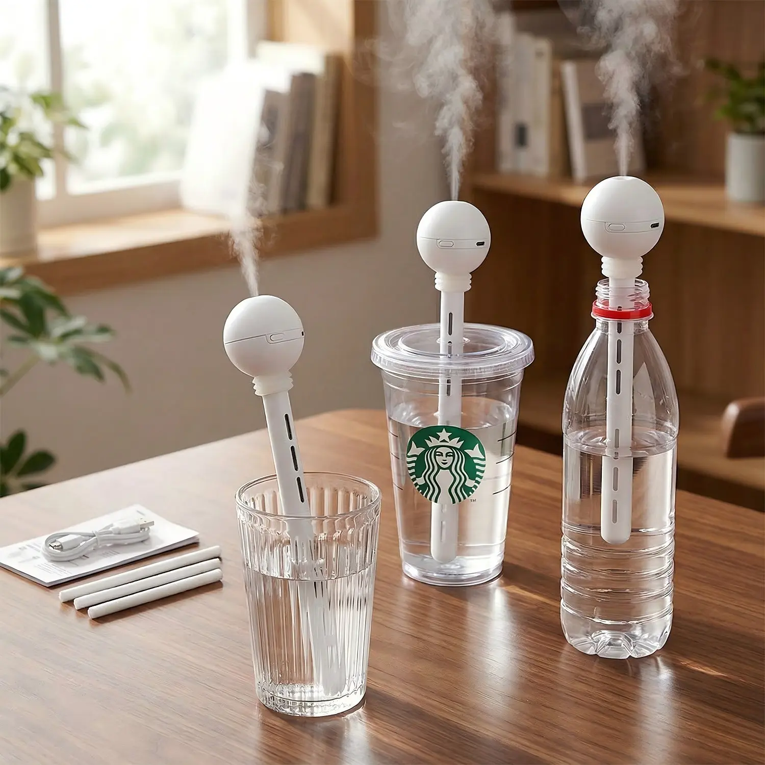 Portable Compact Humidifier Stick - Cordless, Automatic, Quiet Operation, High-Capacity Mist Wand with Silicone Seal, Universal Fit for Water Bottles/Cups, Leak-Proof for Home Office Use